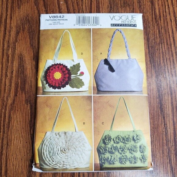 00s Vogue Pattern V8642 Handbag Purse Shoulder Bag Braided Straps Fabric Flowers - Picture 2 of 3